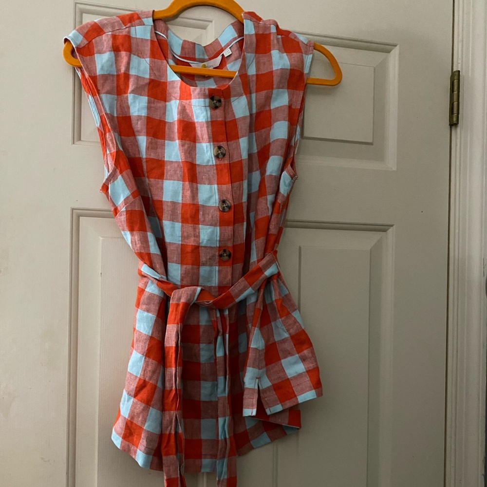 Boden Red and Blue Plaid Shirt Top Linen size 14
